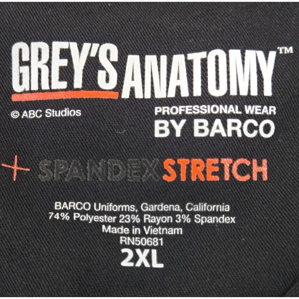 Greys Anatomy by Barco Mens 2XL Black Spandex Stretch V-Neck Scrub Top - Picture 2 of 7